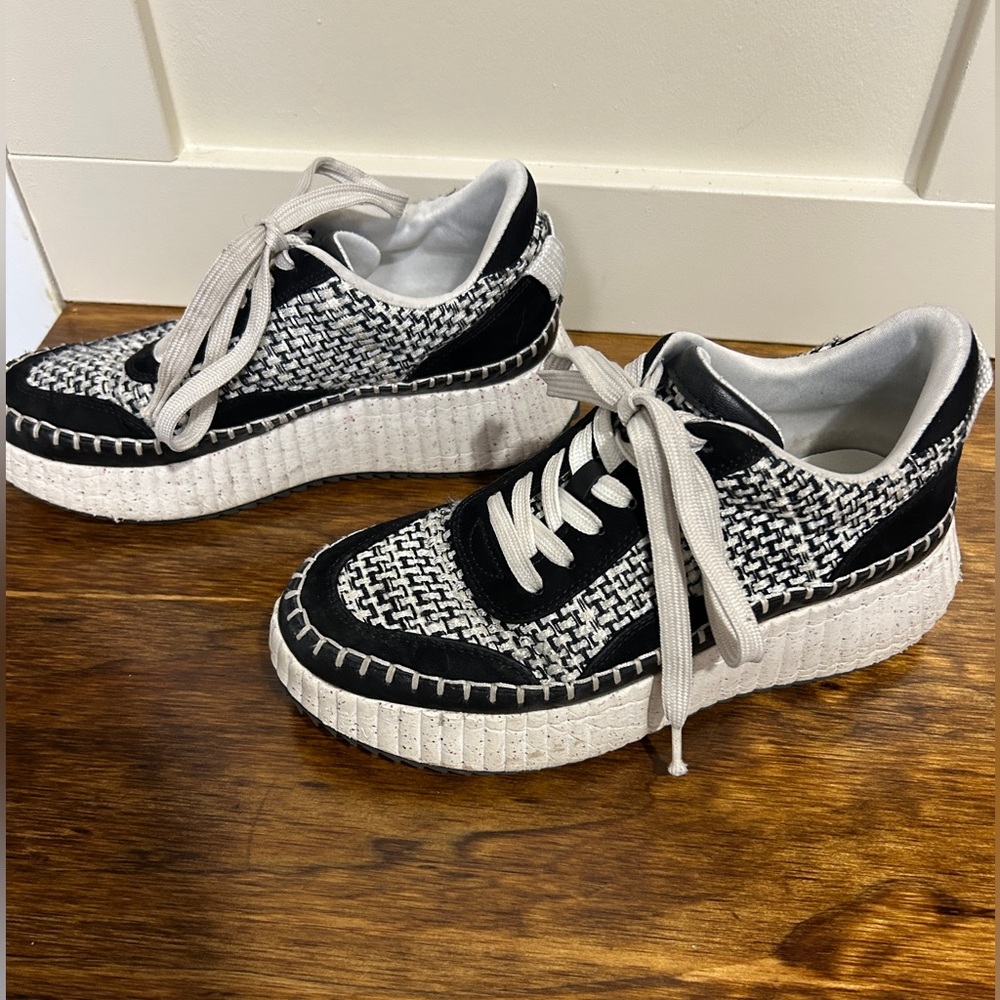 Black and White Tweed Platform Sneakers